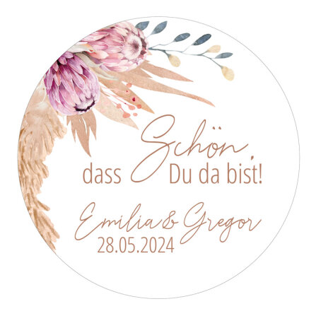 40 x Aufkleber Hochzeit rund "Pampasgras"...