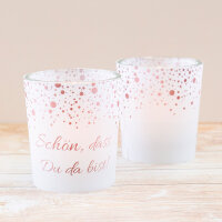 Tischkarte Windlicht "Pünktchenregen" rosé inkl. Glas - Schön, dass Du da bist!