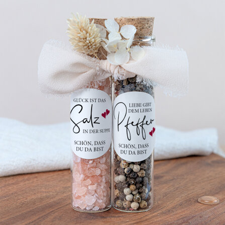 Gastgeschenk Glasröhrchen mit Aufkleber Salz &...