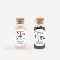 Gastgeschenk Mini Glasröhrchen mit Aufkleber Salz & Pfeffer "Kalligrafie" 2er Set unpersonalisiert