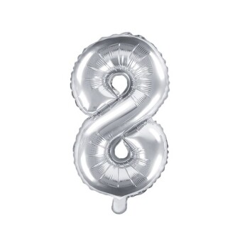 Folienballon Zahl "8" silber 35 cm
