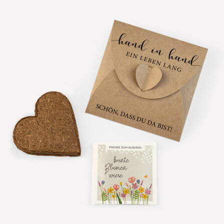 Gastgeschenk Anzuchtset Herz "Hand in Hand Kalligrafie" online selbst gestalten