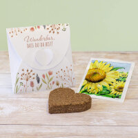 Gastgeschenk Anzuchtset Herz "Blumengarten" Sonnenblume Wunderbar, dass Du da bist!