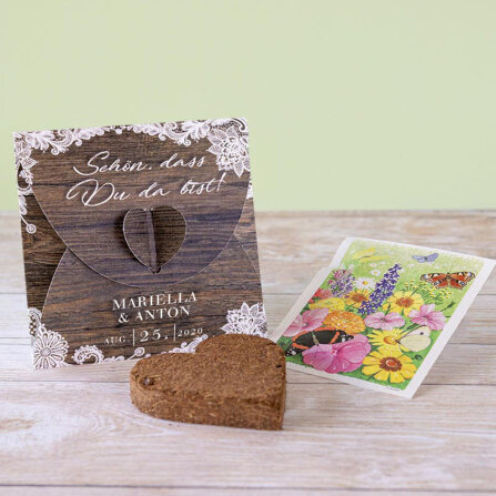 Gastgeschenk Anzuchtset Herz "Holz und Spitze"...