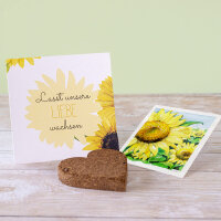 Gastgeschenk Anzuchtset Herz "Sonnenblume" Schön, dass Du da bist!