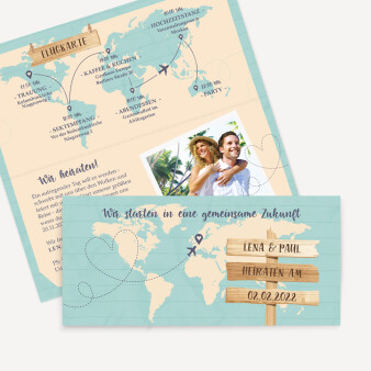 Hochzeitseinladung Weltkarte "Reise ins Glück"