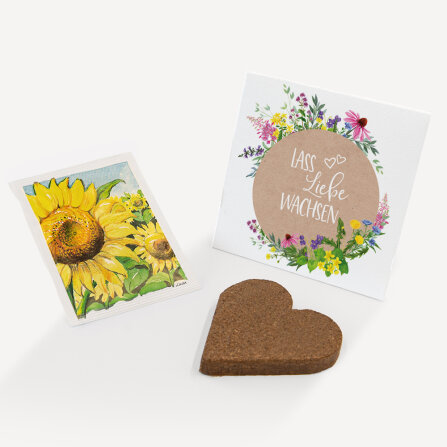 Gastgeschenk Anzuchtset Herz "Wildblumen" Sonnenblume Schön, dass Du da bist!