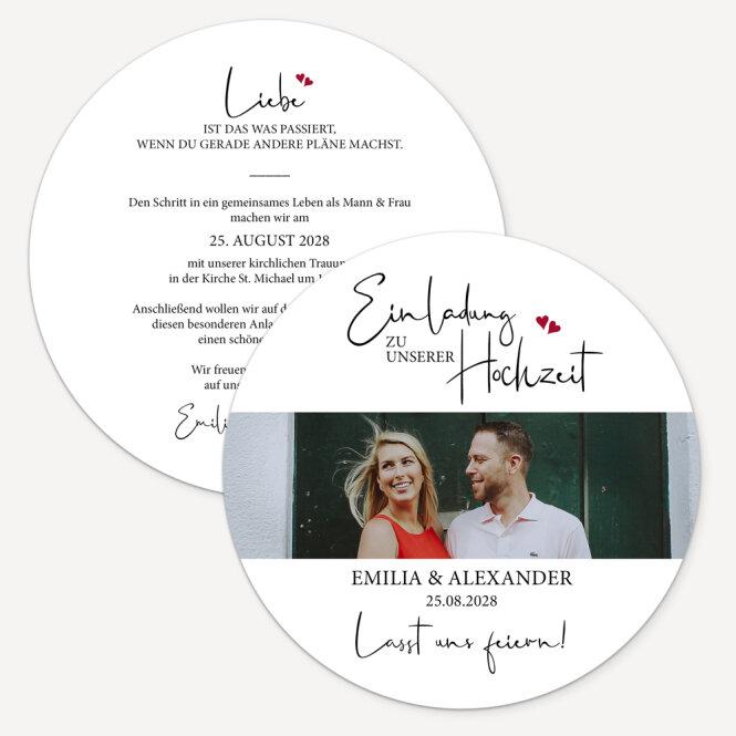 Hochzeitseinladung rund "Kalligrafie"