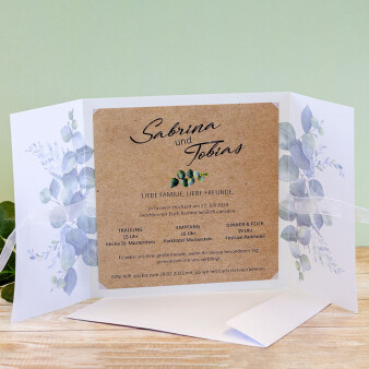 Hochzeitseinladung Eukalyptus Kraftpapier