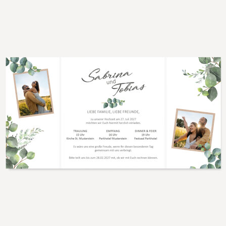 Hochzeitseinladung Eukalyptusblätter