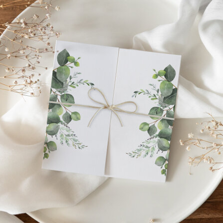 Hochzeitseinladung Eukalyptusblätter