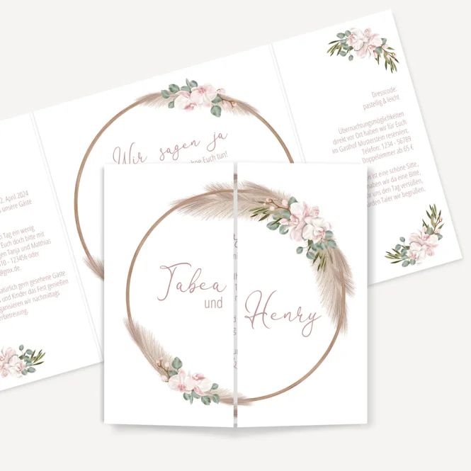 Hochzeitseinladung Boho Pampas
