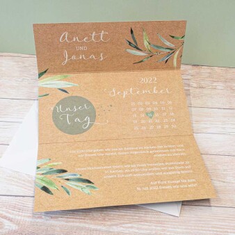 Hochzeitseinladung Olive Kraftpapier Look