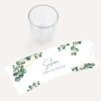 Gastgeschenk Tischkarte Windlicht "Eukalyptus Geometrie" inkl. Glas "Schön, dass Du da bist!"