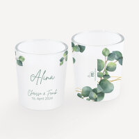 Tischkarte Windlicht "Eukalyptus Geometrie" inkl. Glas inkl. Personalisierung