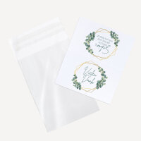 Gastgeschenk Tüte transparent mit Etikett "Eukalyptus Geometrie" Vielen Dank