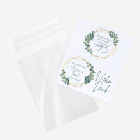 Gastgeschenk Tüte transparent mit Etikett "Eukalyptus Geometrie" online selbst gestalten