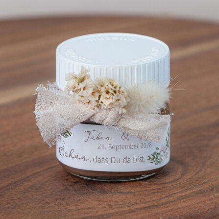 Gastgeschenk Mini Nutella Glas mit Aufkleber "Boho...