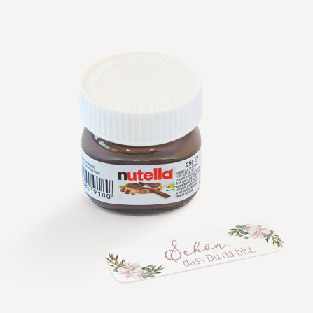 Gastgeschenk Mini Nutella Glas mit Aufkleber "Boho Pampas" Schön, dass du da bist!