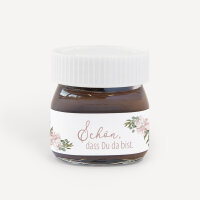 Gastgeschenk Mini Nutella Glas mit Aufkleber "Boho Pampas" Schön, dass du da bist!