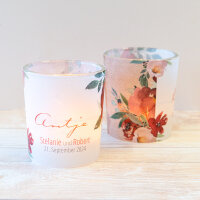 Tischkarte Windlicht "Vintage rote Blumen" inkl. Glas inkl. Personalisierung