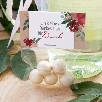 Gastgeschenk Tüte transparent mit Etikett Vintage rote Blumen
