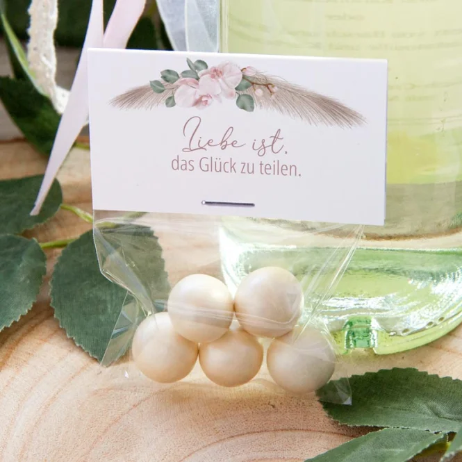 Gastgeschenk Tüte transparent mit Etikett "Boho...