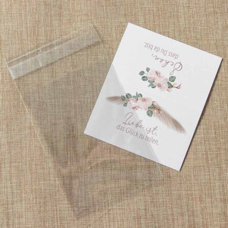 Gastgeschenk Tüte transparent mit Etikett "Boho...