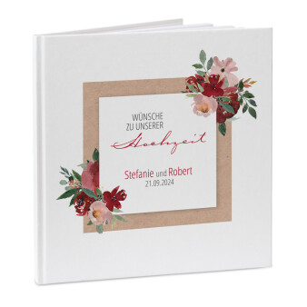 Gästebuch Hochzeit personalisiert "Vintage rote Blumen"