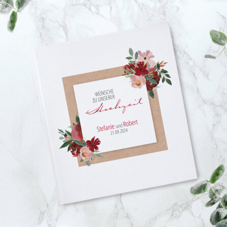 Gästebuch Hochzeit zum Ausfüllen "Vintage rote Blumen"