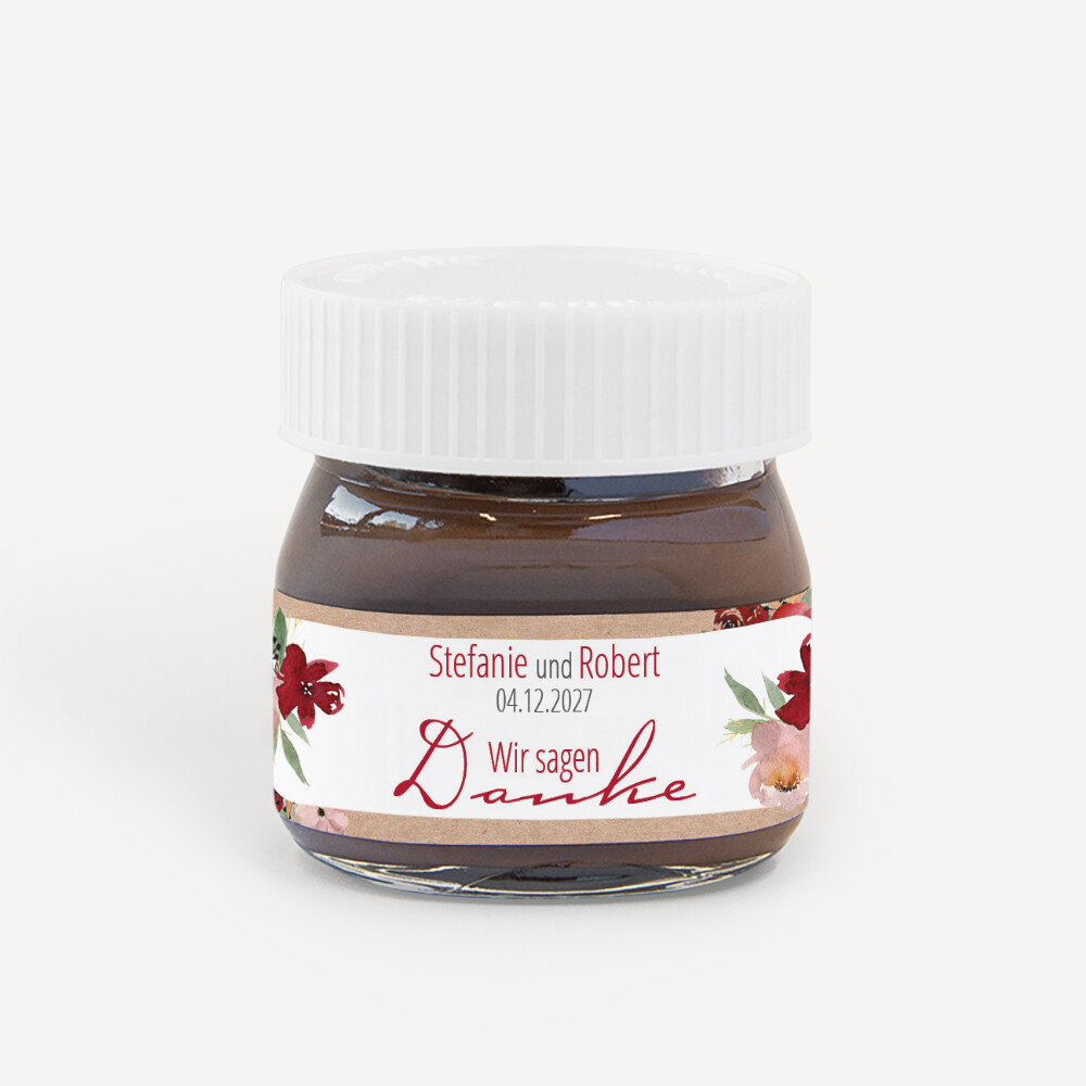 Gastgeschenk Mini Nutella Glas Vintage rote Blumen
