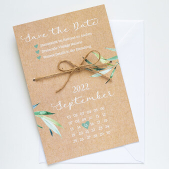 Save the Date Karte Hochzeit Olive Kraftpapier Look