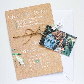 Save the Date Karte Hochzeit "Olive Kraftpapier Look"