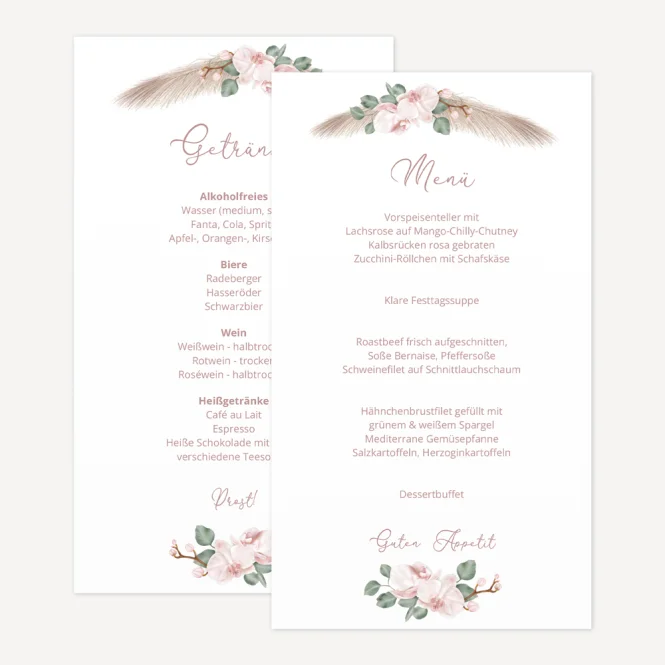 Menükarte Hochzeit "Boho Pampas"