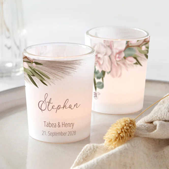 Tischkarte Windlicht "Boho Pampas" inkl. Glas