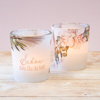 Tischkarte Windlicht "Boho Pampas" inkl. Glas Schön, dass Du da bist!