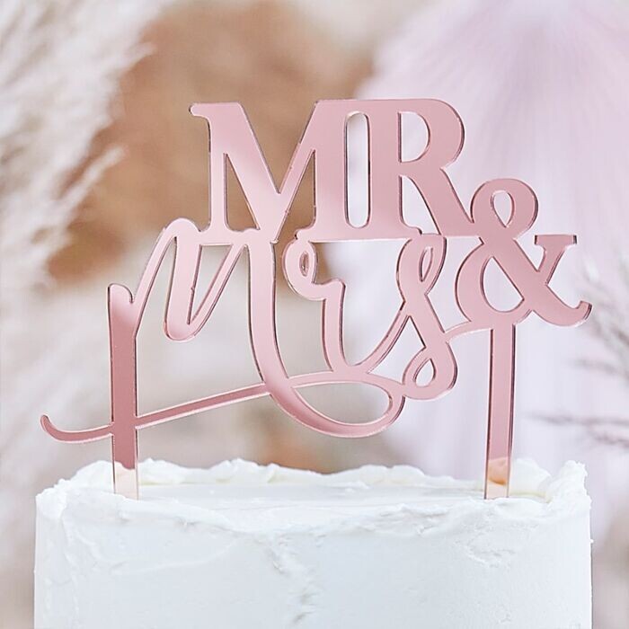 Cake Topper Acryl Mr & Mrs roségold