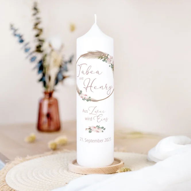 Hochzeitskerze Boho Pampas