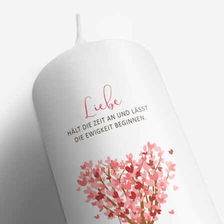 Hochzeitskerze Baum Herzen mit Juteband rosa