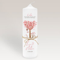 Hochzeitskerze Baum Herzen mit Juteband rosa