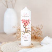 Hochzeitskerze Baum Herzen mit Juteband rosa