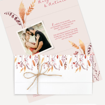 Einladungskarte Hochzeit Trockenblumen Herbst