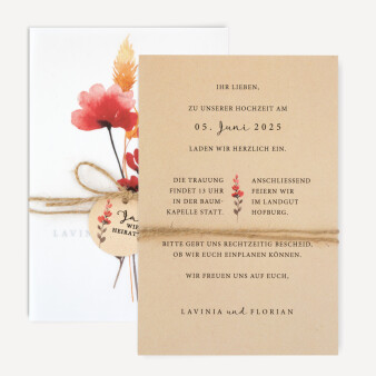 Einladungskarte Hochzeit Trockenblumen Mohn