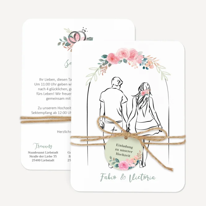 Einladungskarte Hochzeit "Blumen Paar"