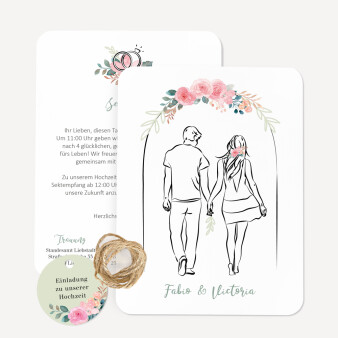 Einladungskarte Hochzeit "Blumen Paar"