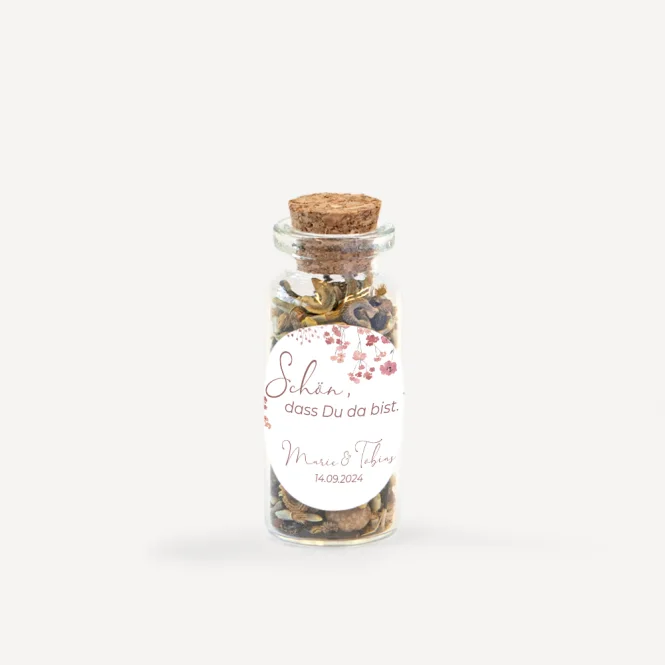 Gastgeschenk Mini Glasröhrchen mit Aufkleber...