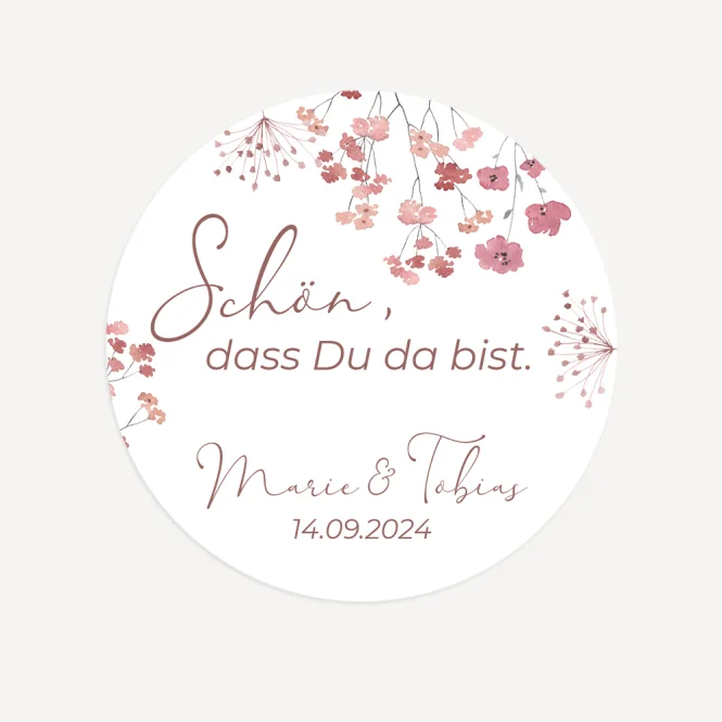 Aufkleber Hochzeit "Trockenblumen Blush"