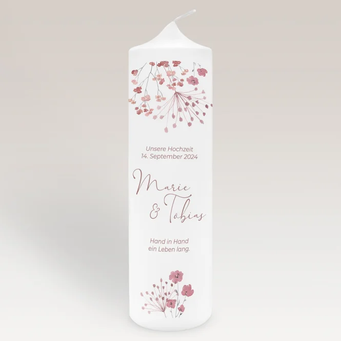 Hochzeitskerze Trockenblumen Blush