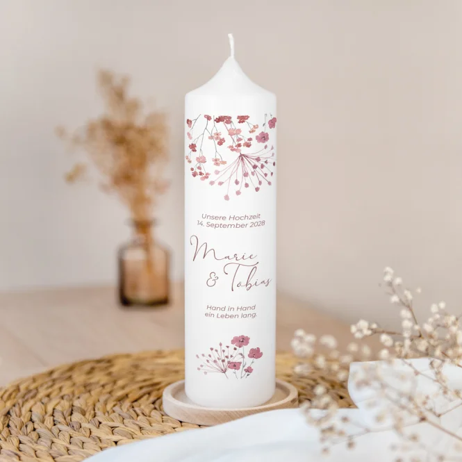 Hochzeitskerze Trockenblumen Blush