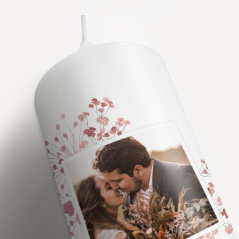 Hochzeitskerze Trockenblumen Blush mit Foto